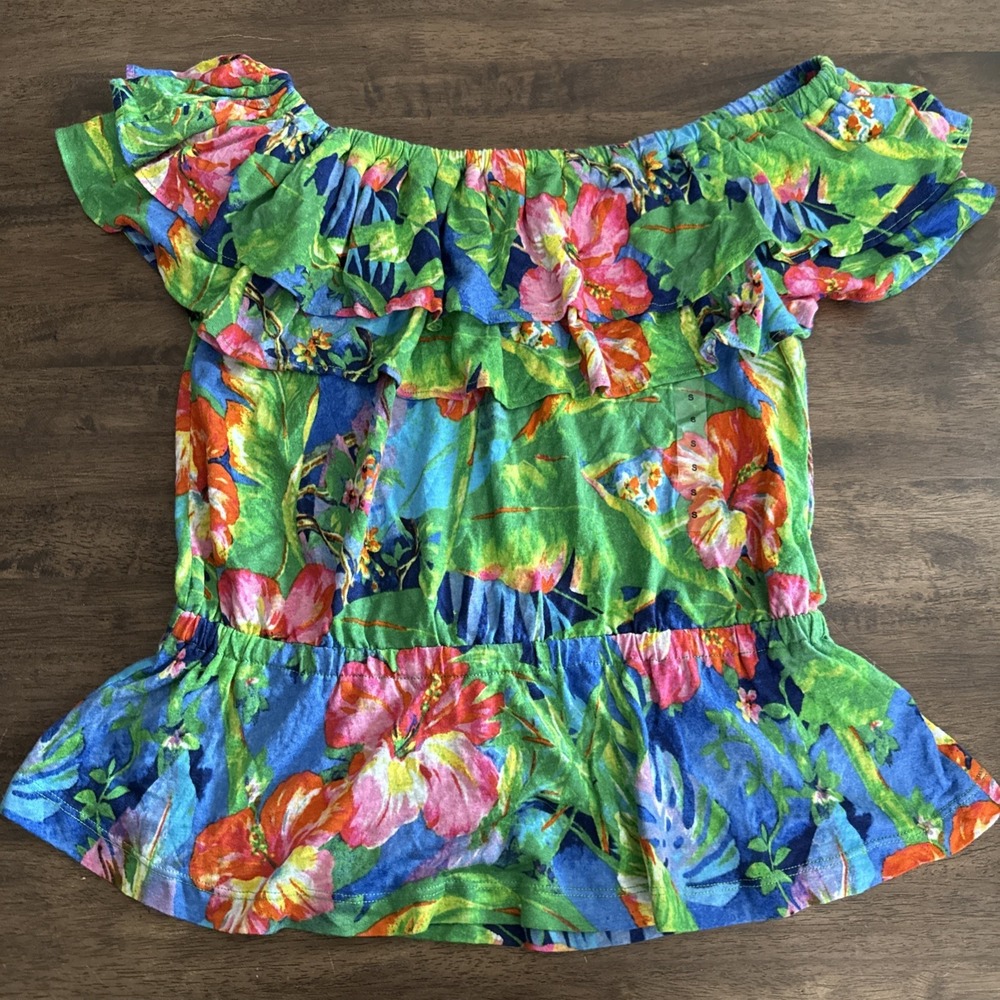 RALPH LAUREN Black Label Floral Off-the-Shoulder Blouse Top Small S/P‎ *READ*